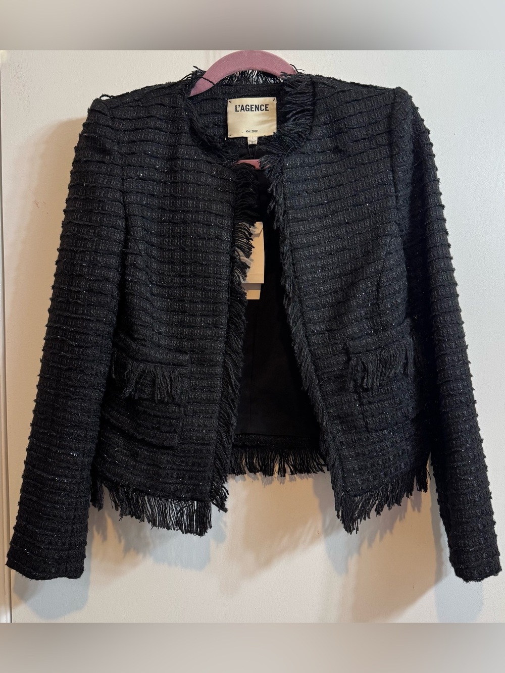 L’AGENCE Tweed Blazer With Fringe 0